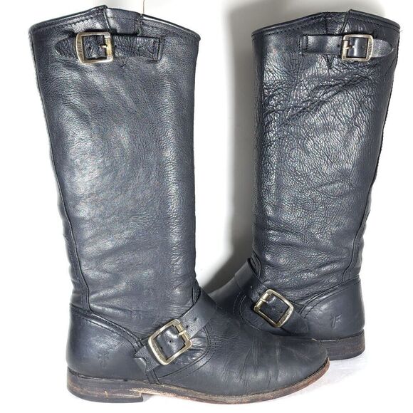 Frye Women's Veronica Slouch US 8,5B Black Leather PullOn Tall Riding Boots - Picture 11 of 16